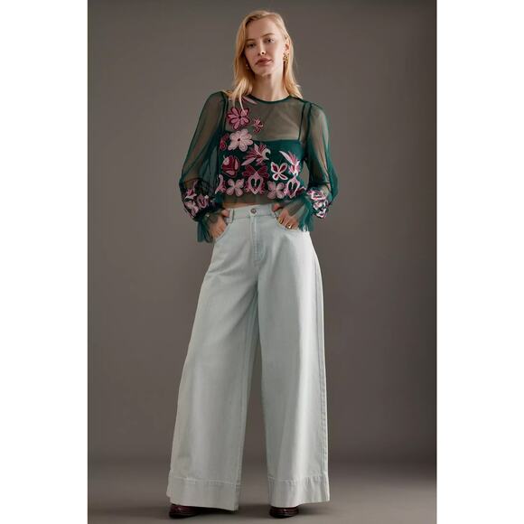 nwt by ANTHROPOLOGIE sz 1X Long Sleeve Embroidered Mesh Top - Picture 4 of 5